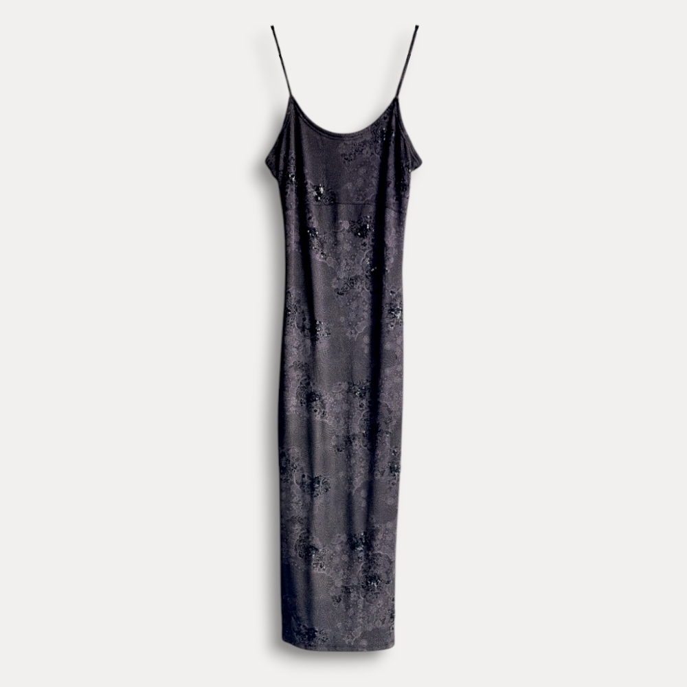 90s Slinky Sequin Maxi Dress - Greyish Black (M/L)